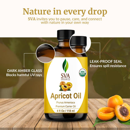 SVA Apricot Seed Oil Organic – 4 oz Cold-Pressed Carrier Oil for Face & Hair