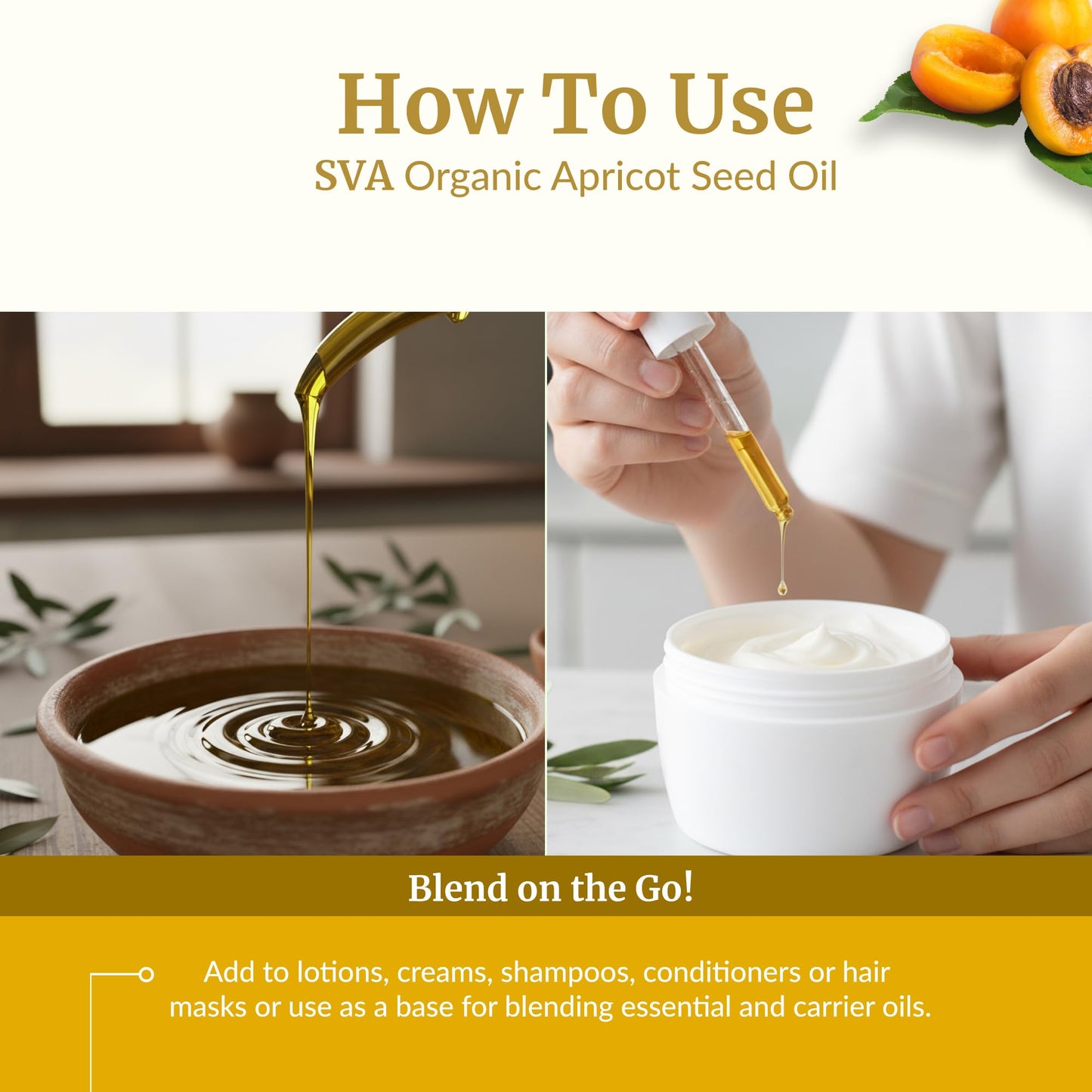 SVA Apricot Seed Oil Organic – 4 oz Cold-Pressed Carrier Oil for Face & Hair