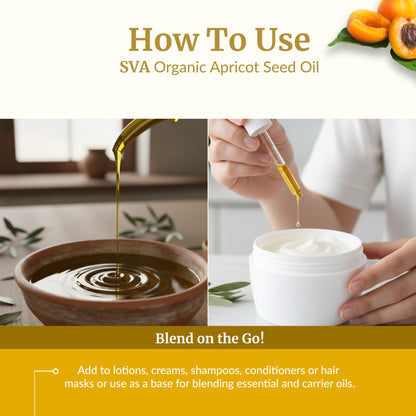 SVA Apricot Seed Oil Organic – 4 oz Cold-Pressed Carrier Oil for Face & Hair