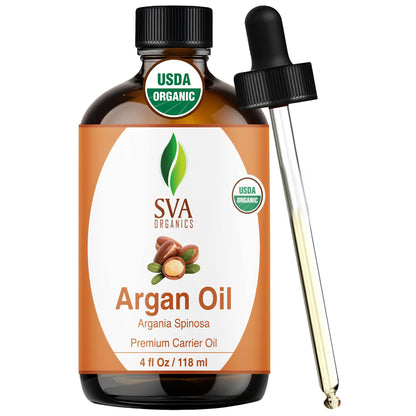 SVA Argan Oil Organic - 4 Fl Oz | Cold-Pressed 100% Natural Carrier Oil for Face, Skin & Hair