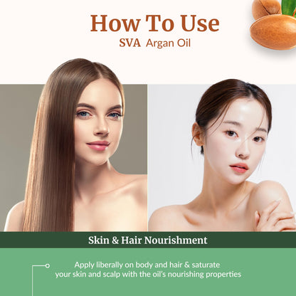 SVA Argan Oil Organic - 4 Fl Oz | Cold-Pressed 100% Natural Carrier Oil for Face, Skin & Hair