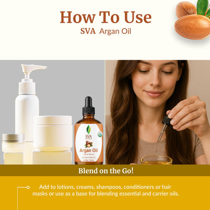 SVA Argan Oil Organic - 4 Fl Oz | Cold-Pressed 100% Natural Carrier Oil for Face, Skin & Hair