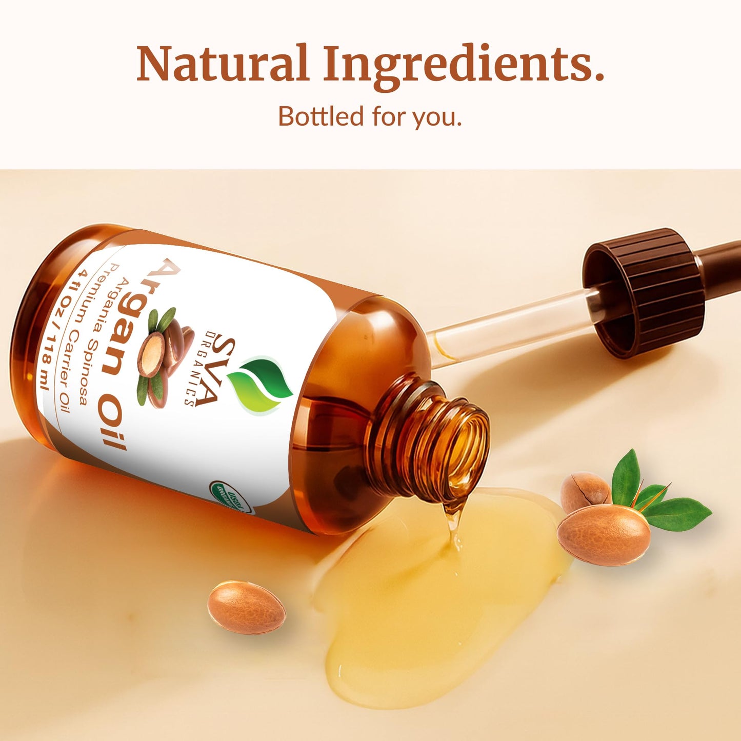 SVA Argan Oil Organic - 4 Fl Oz | Cold-Pressed 100% Natural Carrier Oil for Face, Skin & Hair