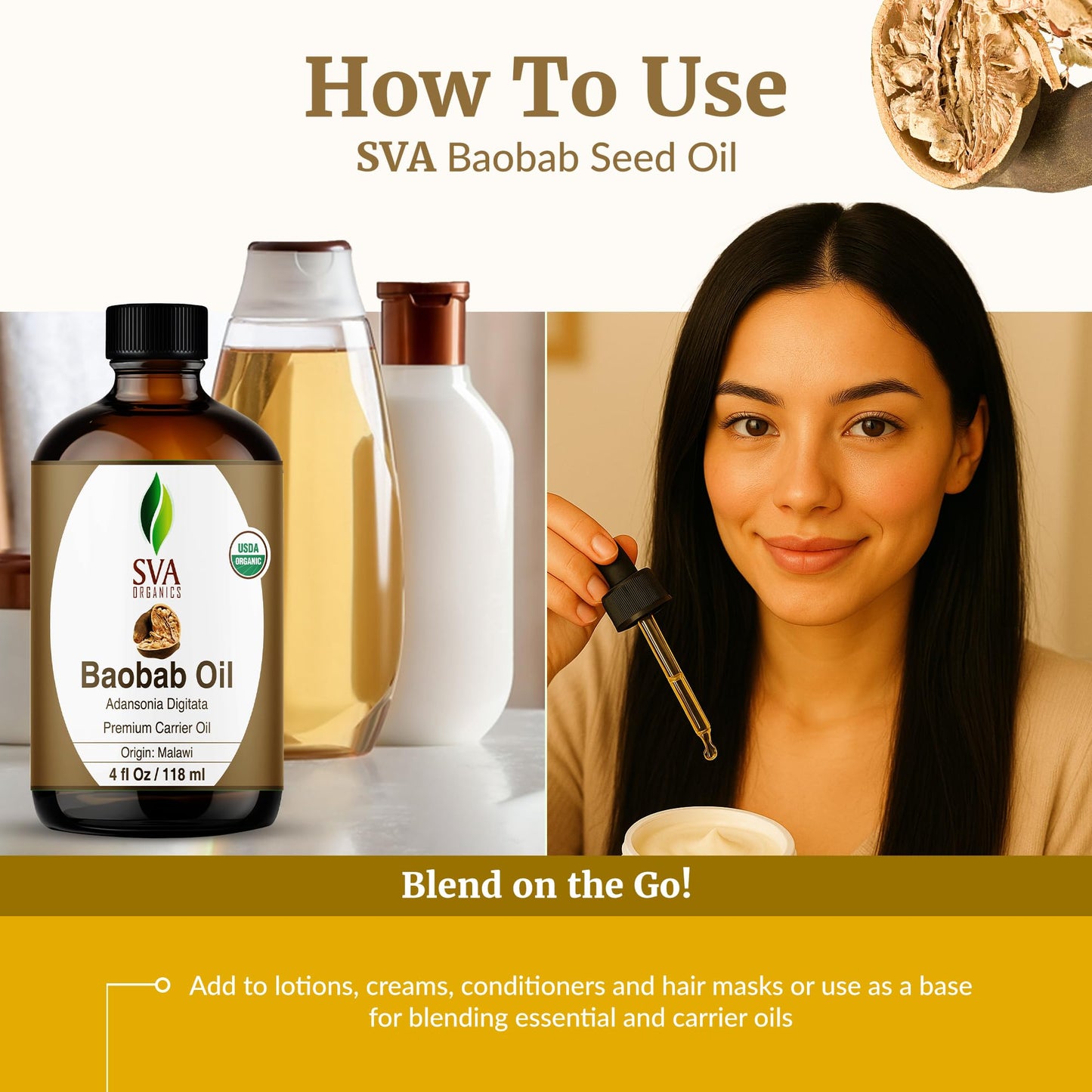SVA Baobab Seed Oil Organic – 4 oz Cold-Pressed Carrier Oil