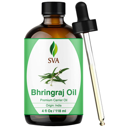 SVA Bhringraj Premium Carrier Oil - 4oz (118ml) with Dropper | Hair Oiling, Scalp Massage & Skin Care