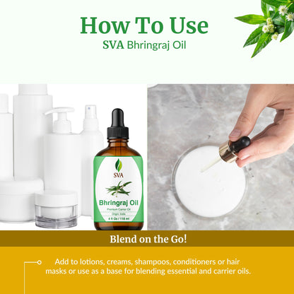 SVA Bhringraj Premium Carrier Oil - 4oz (118ml) with Dropper | Hair Oiling, Scalp Massage & Skin Care