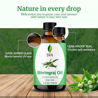 SVA Bhringraj Premium Carrier Oil - 4oz (118ml) with Dropper | Hair Oiling, Scalp Massage & Skin Care