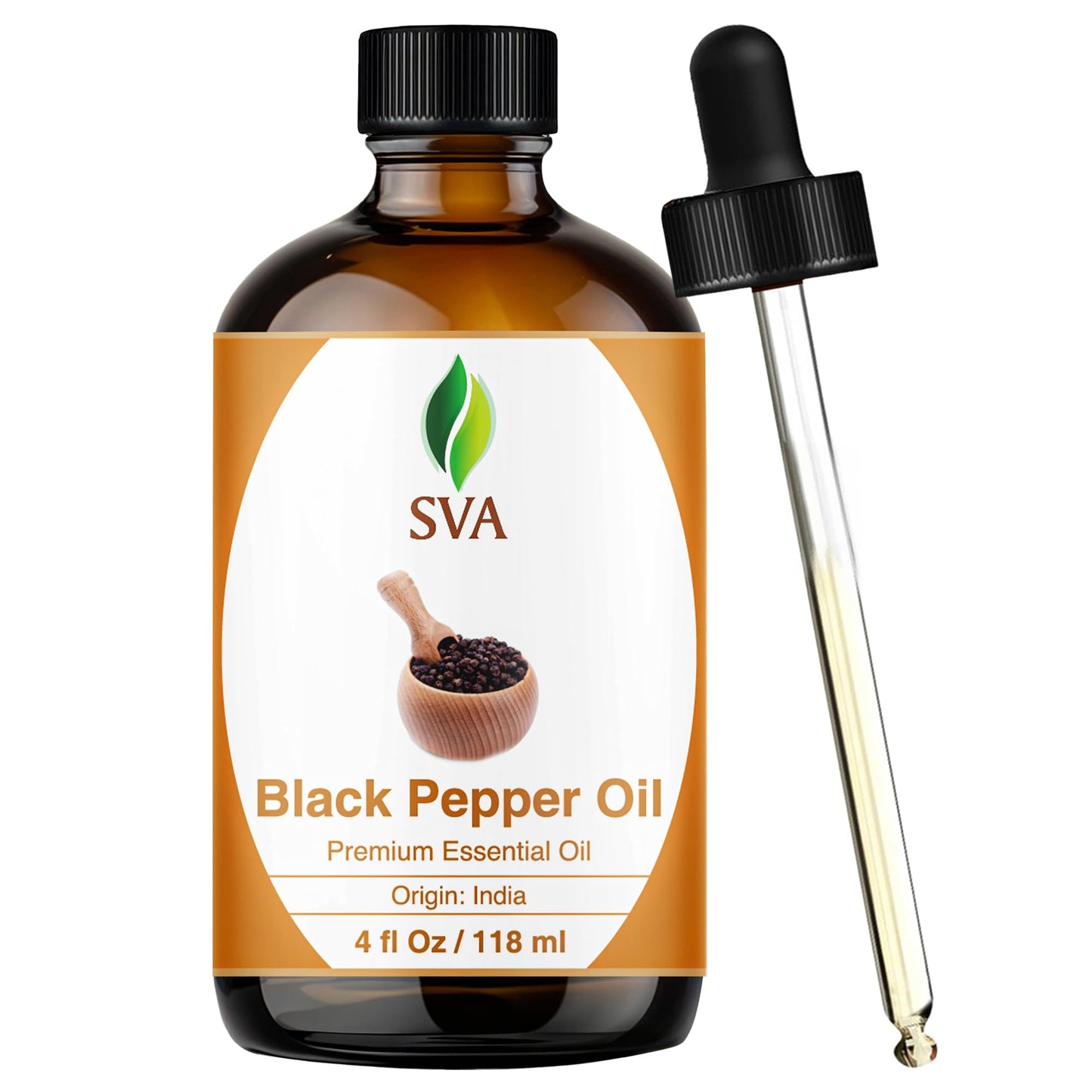 SVA Black Pepper Essential Oil (4 Oz) – 100% Natural, Dropper Included | Diffuser, Skin & Hair Care