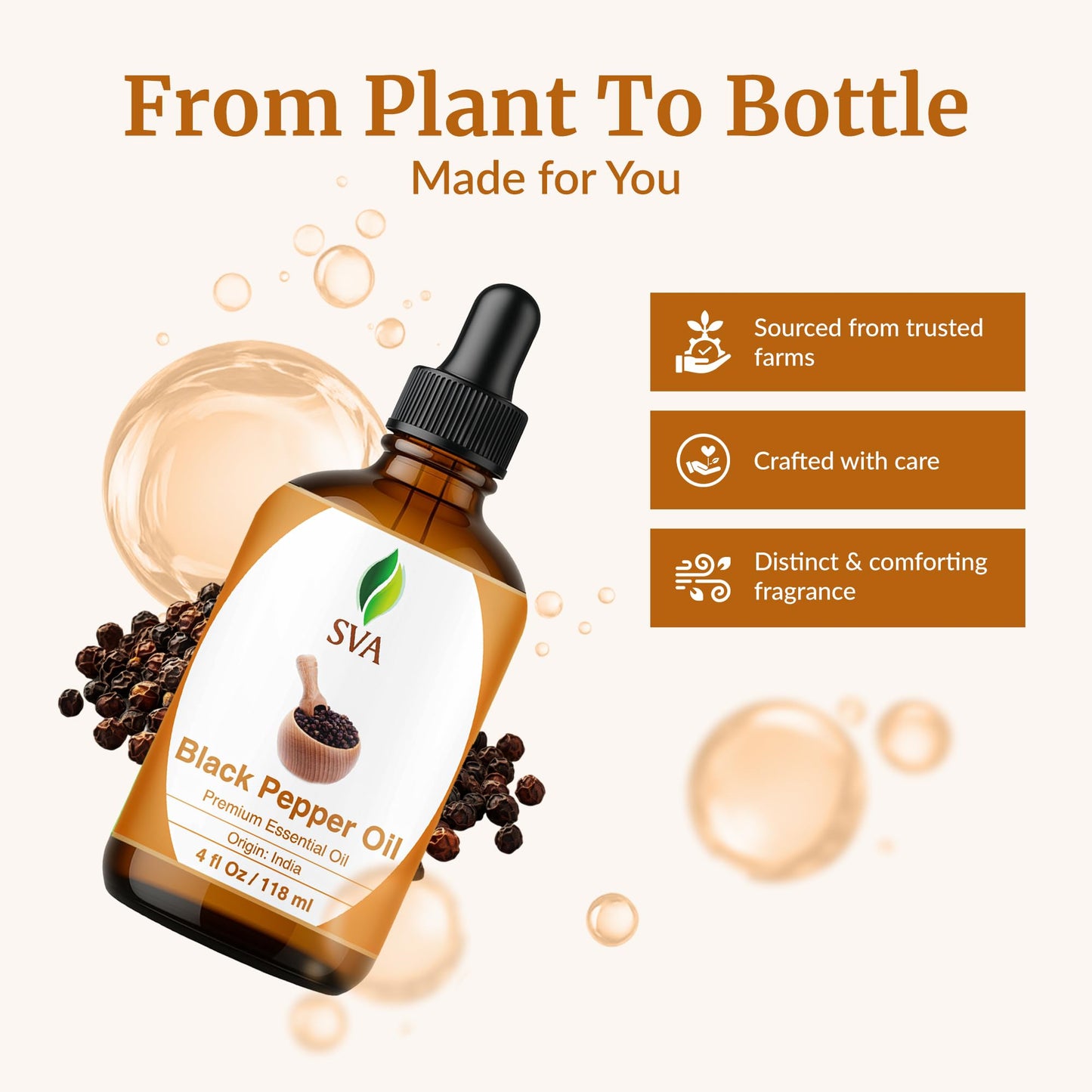 SVA Black Pepper Essential Oil (4 Oz) – 100% Natural, Dropper Included | Diffuser, Skin & Hair Care