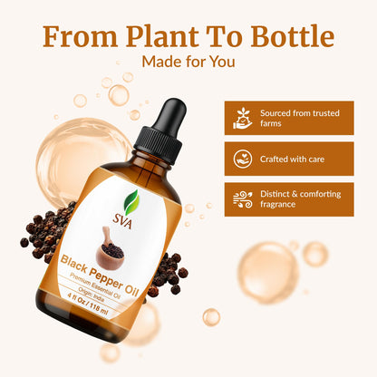 SVA Black Pepper Essential Oil (4 Oz) – 100% Natural, Dropper Included | Diffuser, Skin & Hair Care