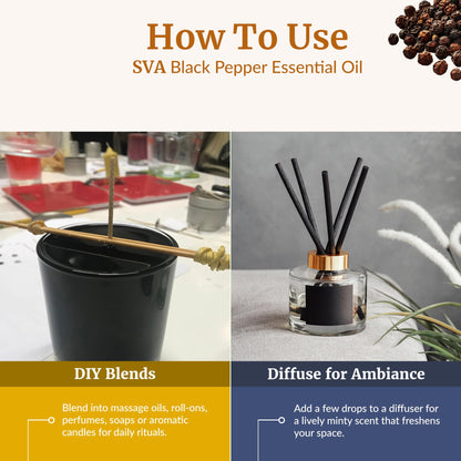SVA Black Pepper Essential Oil (4 Oz) – 100% Natural, Dropper Included | Diffuser, Skin & Hair Care