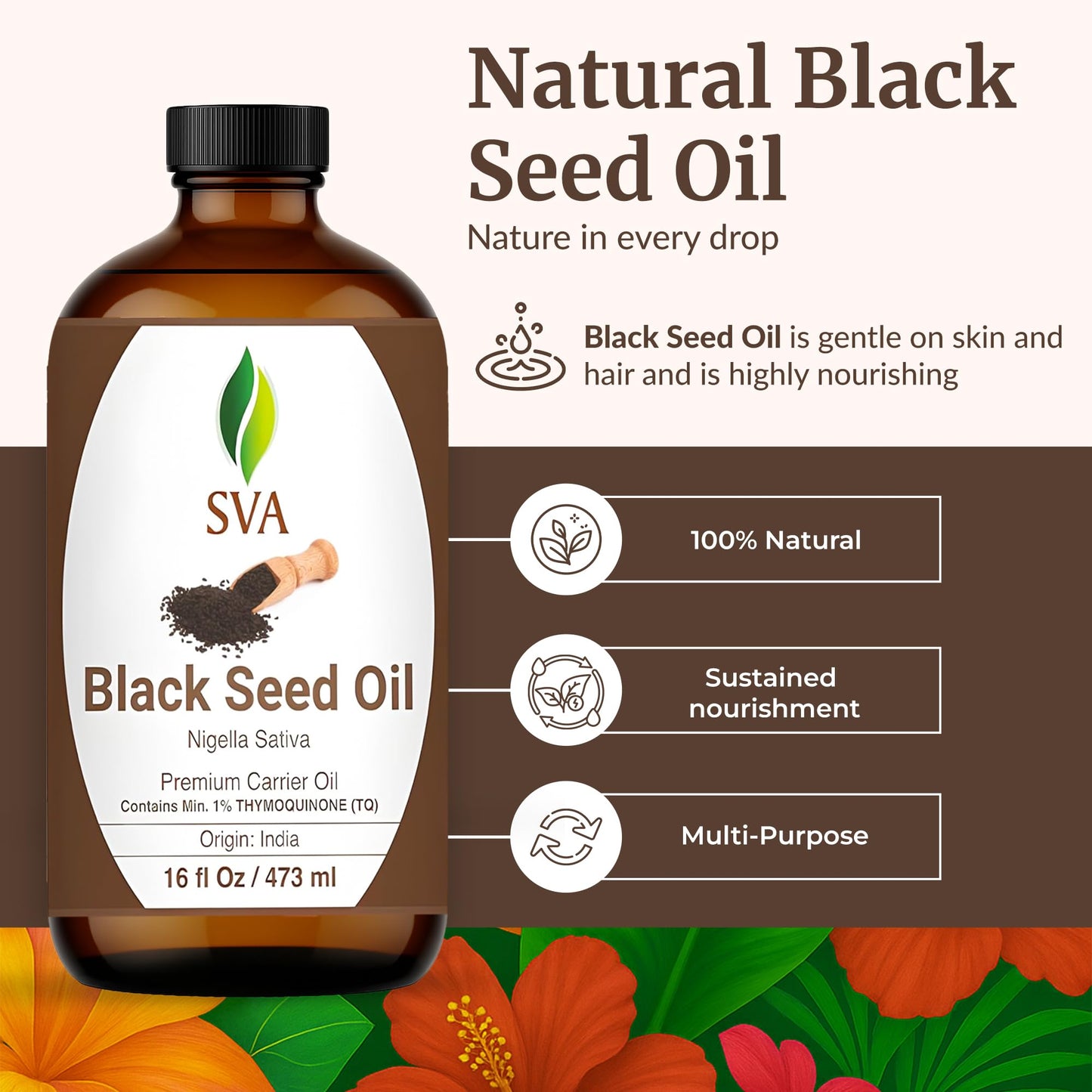 SVA Black Seed Oil 16 oz | Cold-Pressed Nigella Sativa Carrier Oil