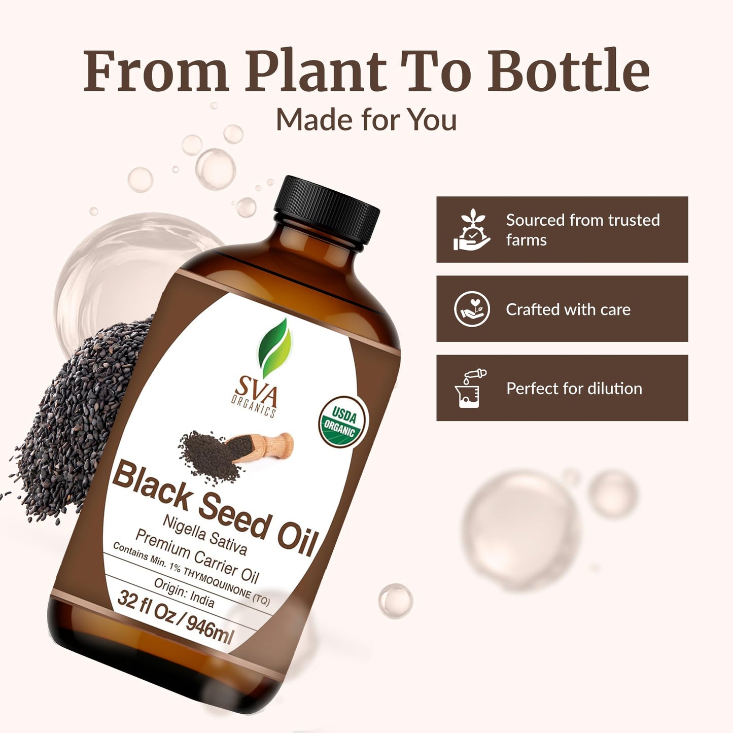 SVA Black Seed Oil Organic – 32 Fl Oz Cold-Pressed Carrier Oil