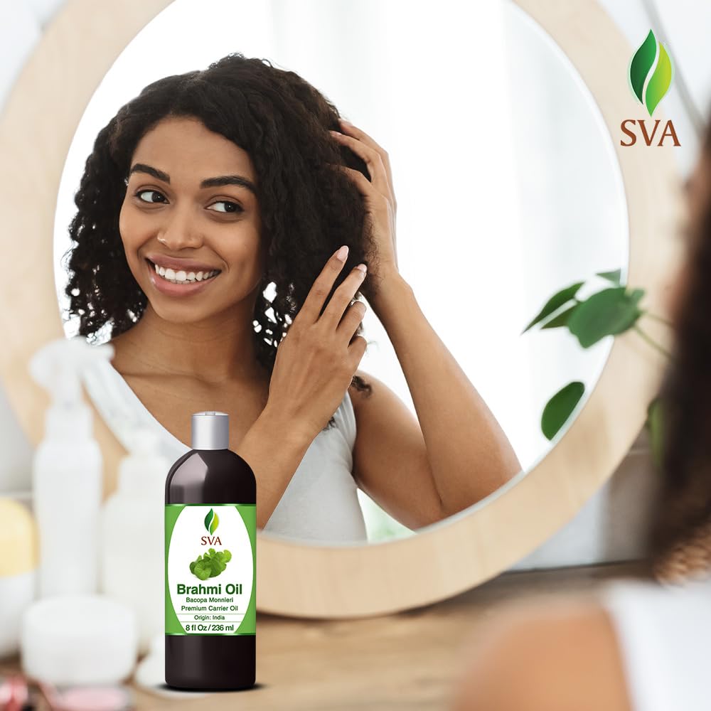 SVA Brahmi Oil - 8 oz Cold-Pressed Brahmi Carrier Oil with Pump