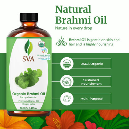 SVA Brahmi Oil Organic - 16 oz | Cold-Pressed Brahmi Carrier Oil for Hair, Skin & Massage