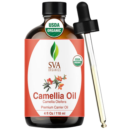 SVA Camellia Seed Oil Organic – Cold-Pressed Carrier Oil, 4 Fl Oz with Dropper