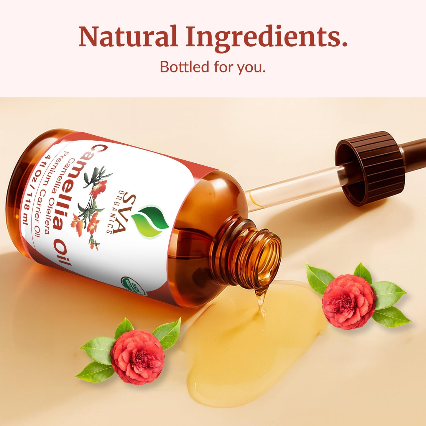 SVA Camellia Seed Oil Organic – Cold-Pressed Carrier Oil, 4 Fl Oz with Dropper