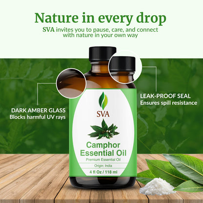 SVA Camphor Essential Oil – 4 Oz – 100% Natural for Diffuser, Hair & Skin