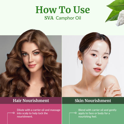 SVA Camphor Essential Oil – 4 Oz – 100% Natural for Diffuser, Hair & Skin