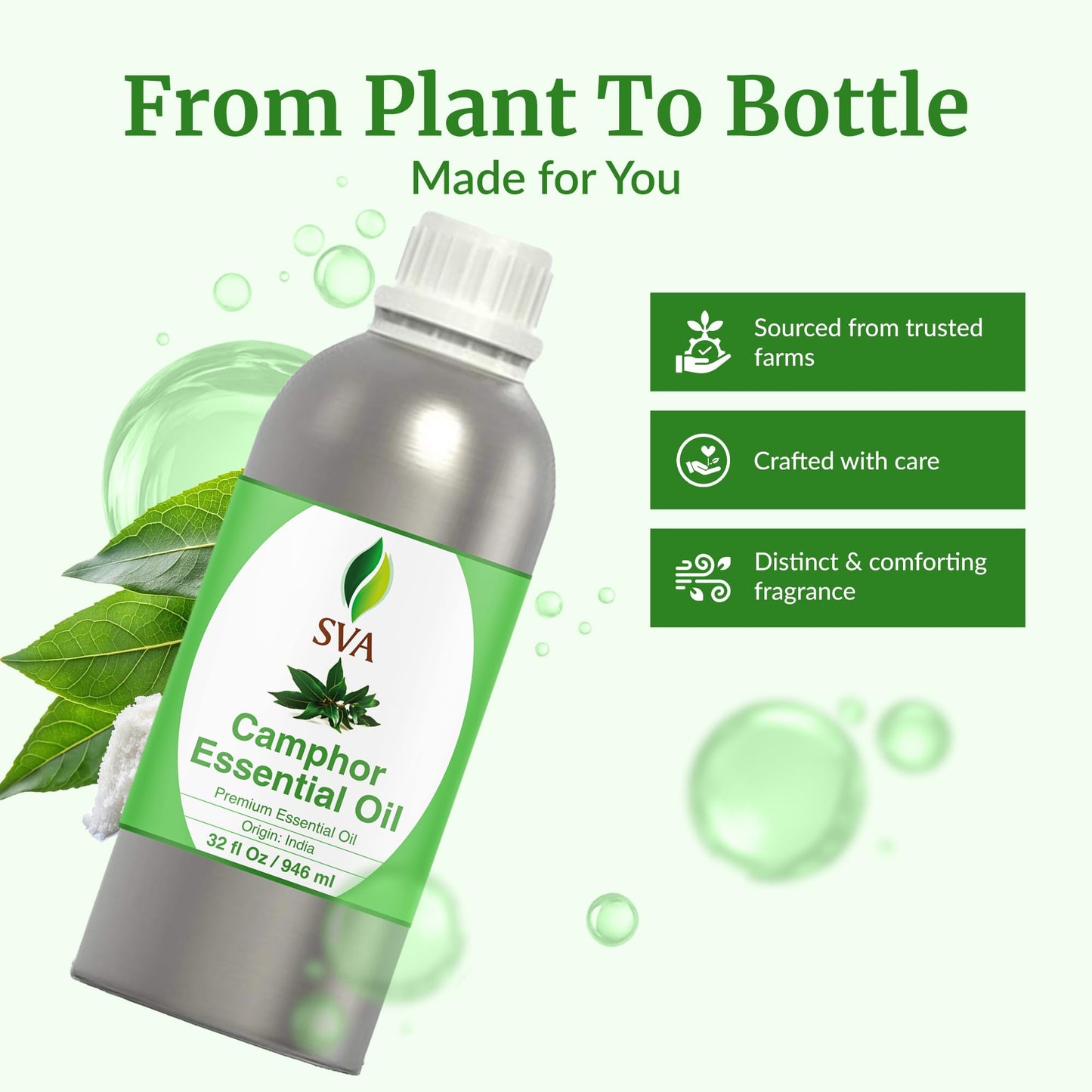 SVA Camphor Essential Oil 32oz – 100% Natural for Diffuser & Skin Care