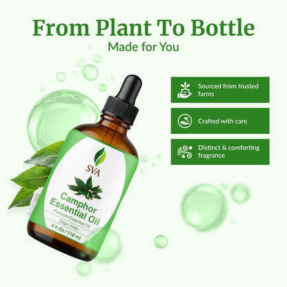 SVA Camphor Essential Oil – 4 Oz – 100% Natural for Diffuser, Hair & Skin
