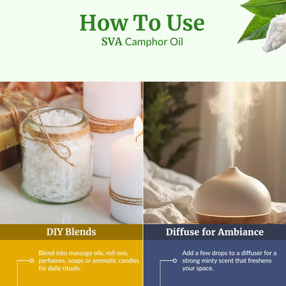 SVA Camphor Essential Oil – 4 Oz – 100% Natural for Diffuser, Hair & Skin