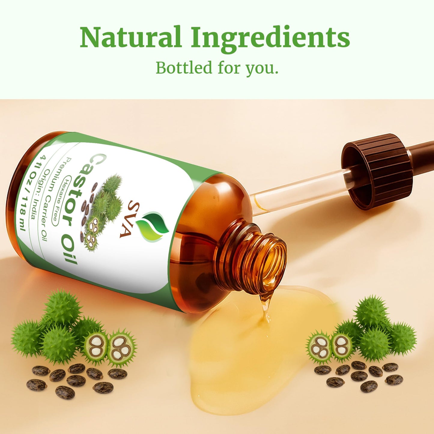 SVA Castor Seed Oil - 4 Fl Oz | 100% Natural Cold-Pressed Carrier Oil with Dropper