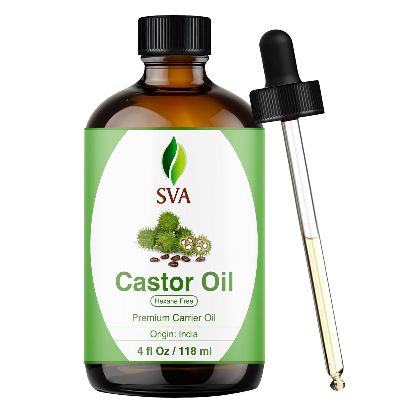 SVA Castor Seed Oil - 4 Fl Oz | 100% Natural Cold-Pressed Carrier Oil with Dropper