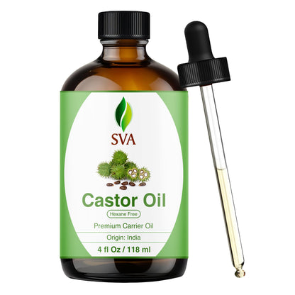 SVA Castor Seed Oil - 4 Fl Oz | 100% Natural Cold-Pressed Carrier Oil with Dropper