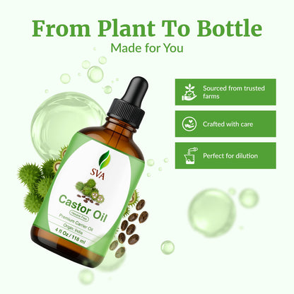 SVA Castor Seed Oil - 4 Fl Oz | 100% Natural Cold-Pressed Carrier Oil with Dropper