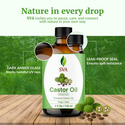 SVA Castor Seed Oil - 4 Fl Oz | 100% Natural Cold-Pressed Carrier Oil with Dropper
