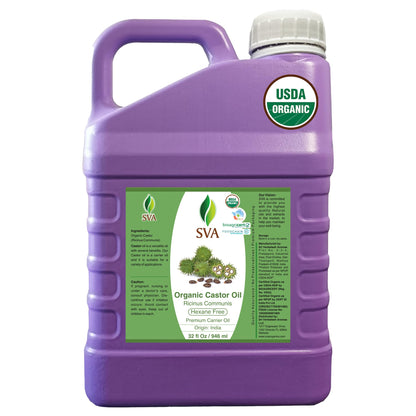 SVA Castor Seed Oi Organic Oil - 32 Fl Oz | 100% Natural Cold-Pressed Castor Oil for Face, Skin, Hair, Scalp & Body