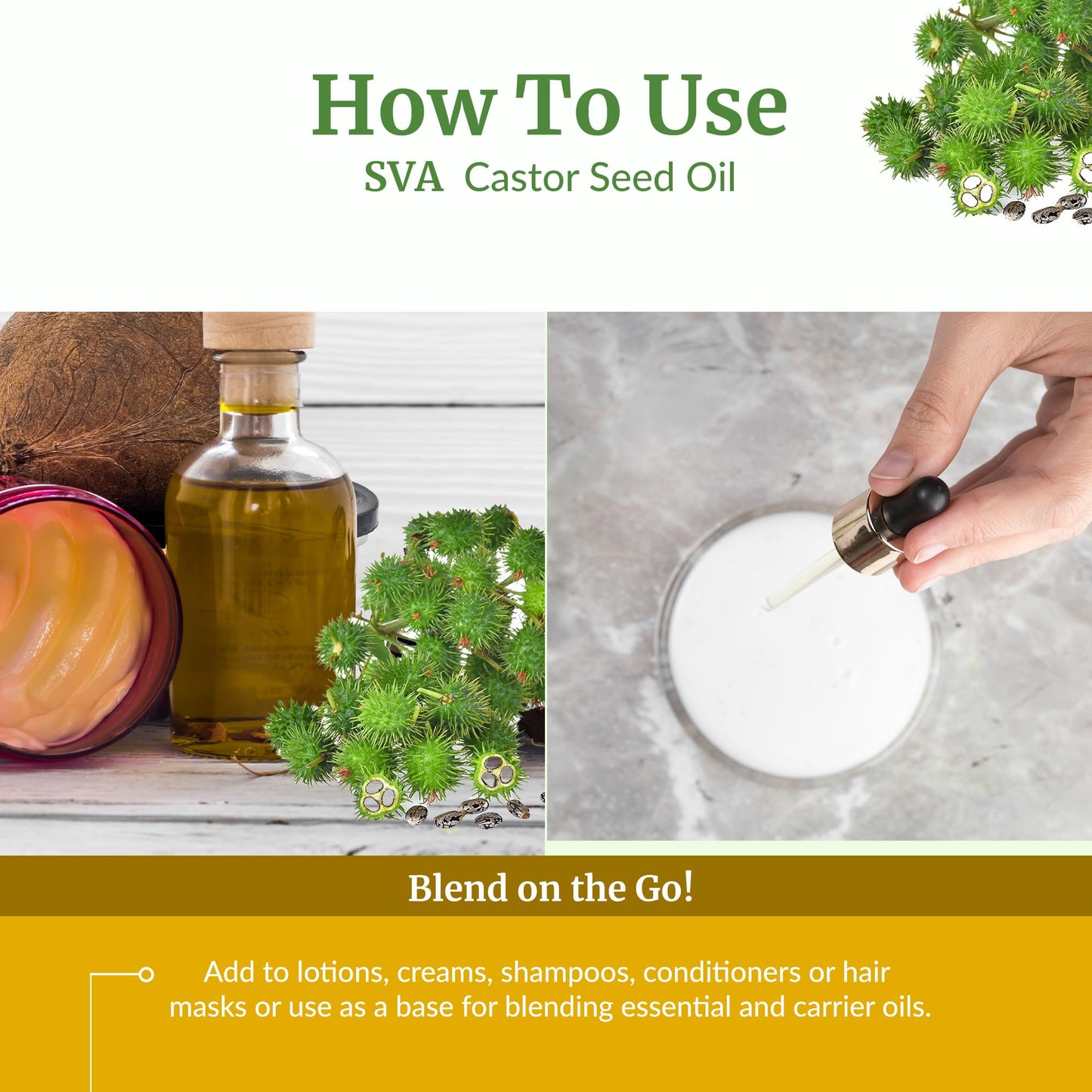 SVA Castor Seed Oi Organic Oil - 32 Fl Oz | 100% Natural Cold-Pressed Castor Oil for Face, Skin, Hair, Scalp & Body