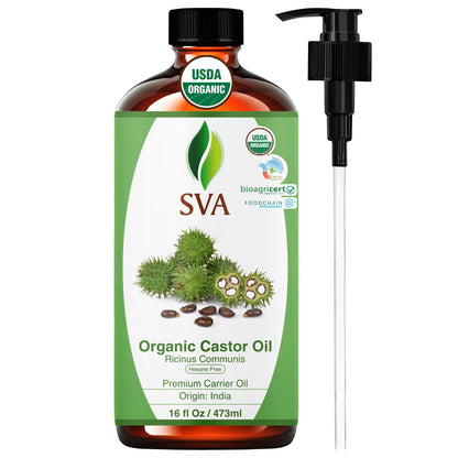 SVA Castor Seed Oil Organic – 16 Fl Oz | Cold-Pressed 100% Natural Carrier Oil