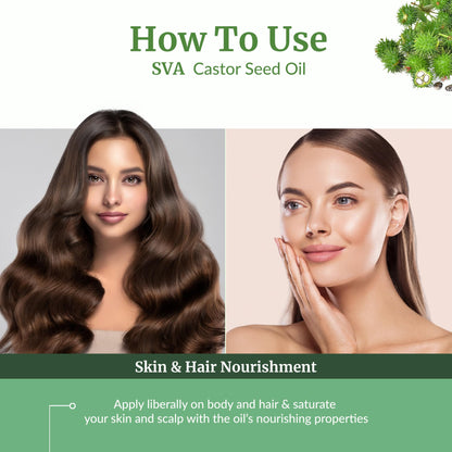 SVA Castor Seed Oi Organic Oil - 32 Fl Oz | 100% Natural Cold-Pressed Castor Oil for Face, Skin, Hair, Scalp & Body