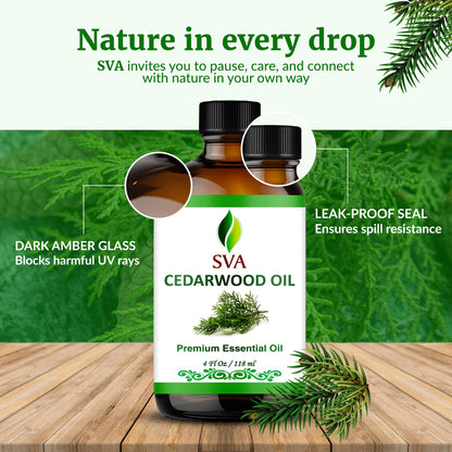 SVA Cedarwood Essential Oil 4 Oz – 100% Natural Cedarwood Juniperus Mexicana for Diffuser, Skin, Hair & Aromatherapy