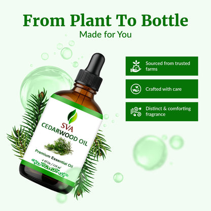 SVA Cedarwood Essential Oil 4 Oz – 100% Natural Cedarwood Juniperus Mexicana for Diffuser, Skin, Hair & Aromatherapy