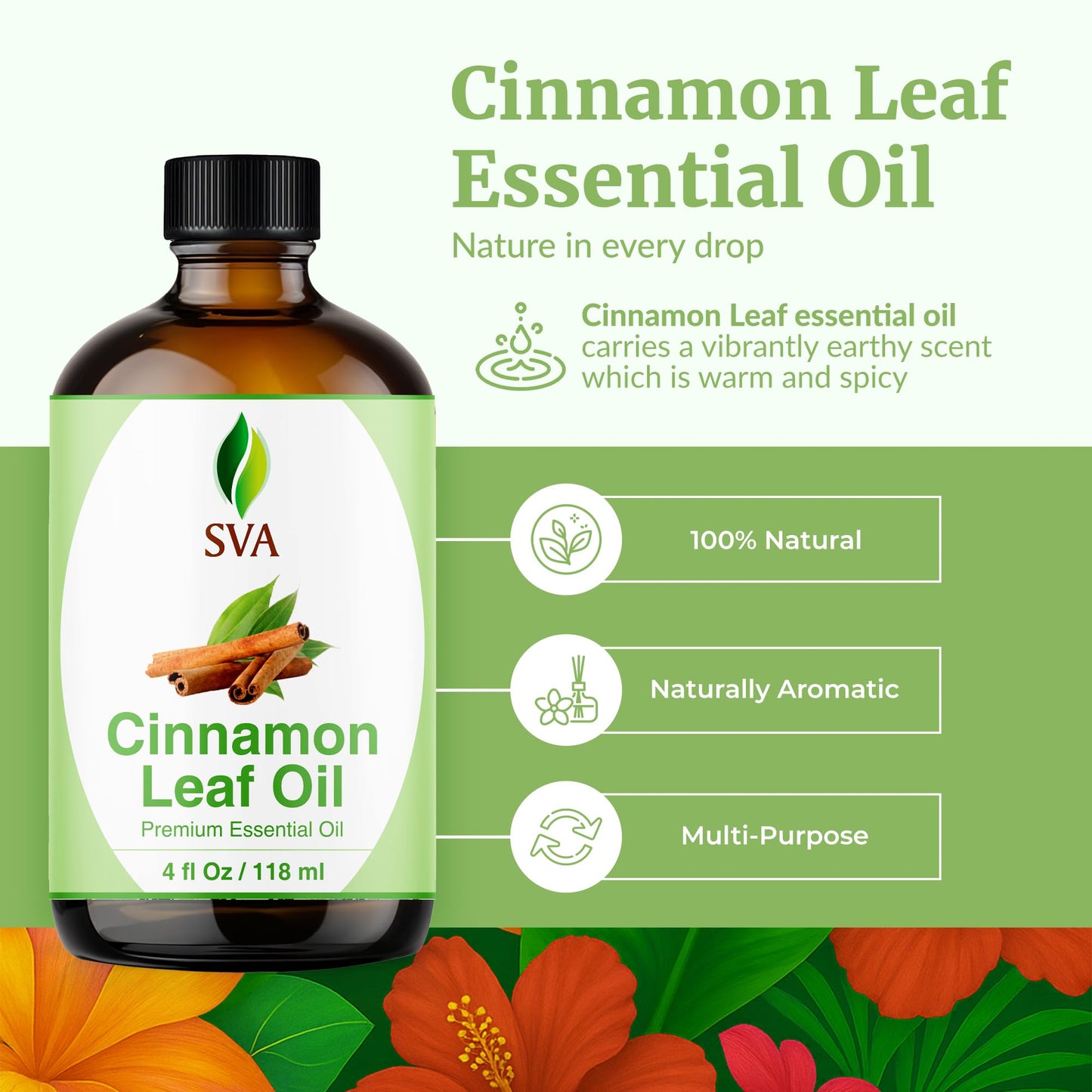 SVA Cinnamon Leaf Essential Oil – 4 oz | 100% Natural Cinnamon Oil for Diffuser, Skin & Hair