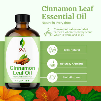 SVA Cinnamon Leaf Essential Oil – 4 oz | 100% Natural Cinnamon Oil for Diffuser, Skin & Hair
