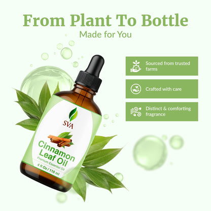 SVA Cinnamon Leaf Essential Oil – 4 oz | 100% Natural Cinnamon Oil for Diffuser, Skin & Hair
