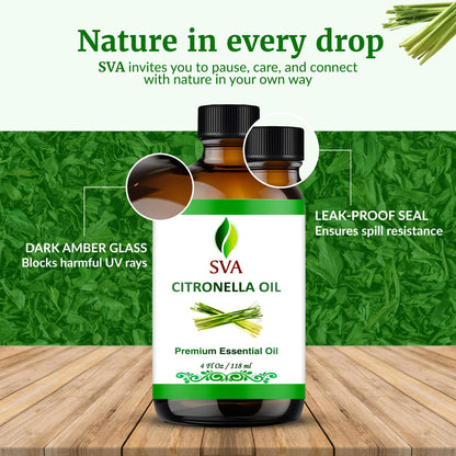 SVA Citronella Essential Oil 4oz | 100% Natural for Diffuser, Hair & Skin Care