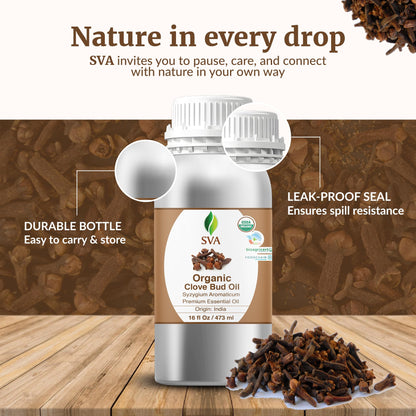 SVA Clove Bud Essential Oil Organic – 16oz | 100% Natural Clove Oil for Diffuser, Hair, Skin & Massage