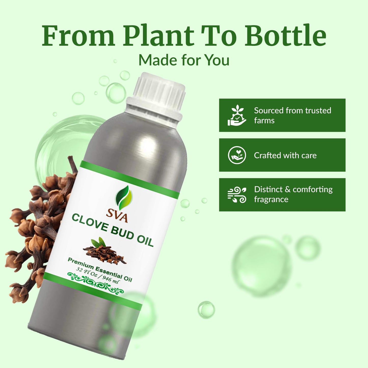 SVA Clove Bud Essential Oil - 32oz | 100% Natural Clove Bud Oil for Diffuser, Massage, Skin & DIY Soap/Candle