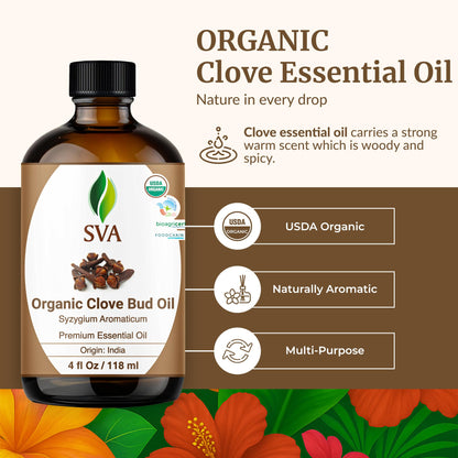 SVA Clove Essential Oil Organic – 4 oz | 100% Natural Clove Bud Oil