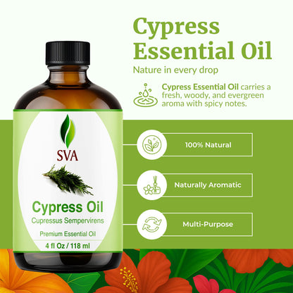 SVA Cypress Essential Oil 4oz - 100% Natural Cypress Oil