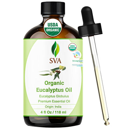 SVA Eucalyptus Essential Oil Organic – 4 oz | 100% Natural | Diffuser & Aromatherapy