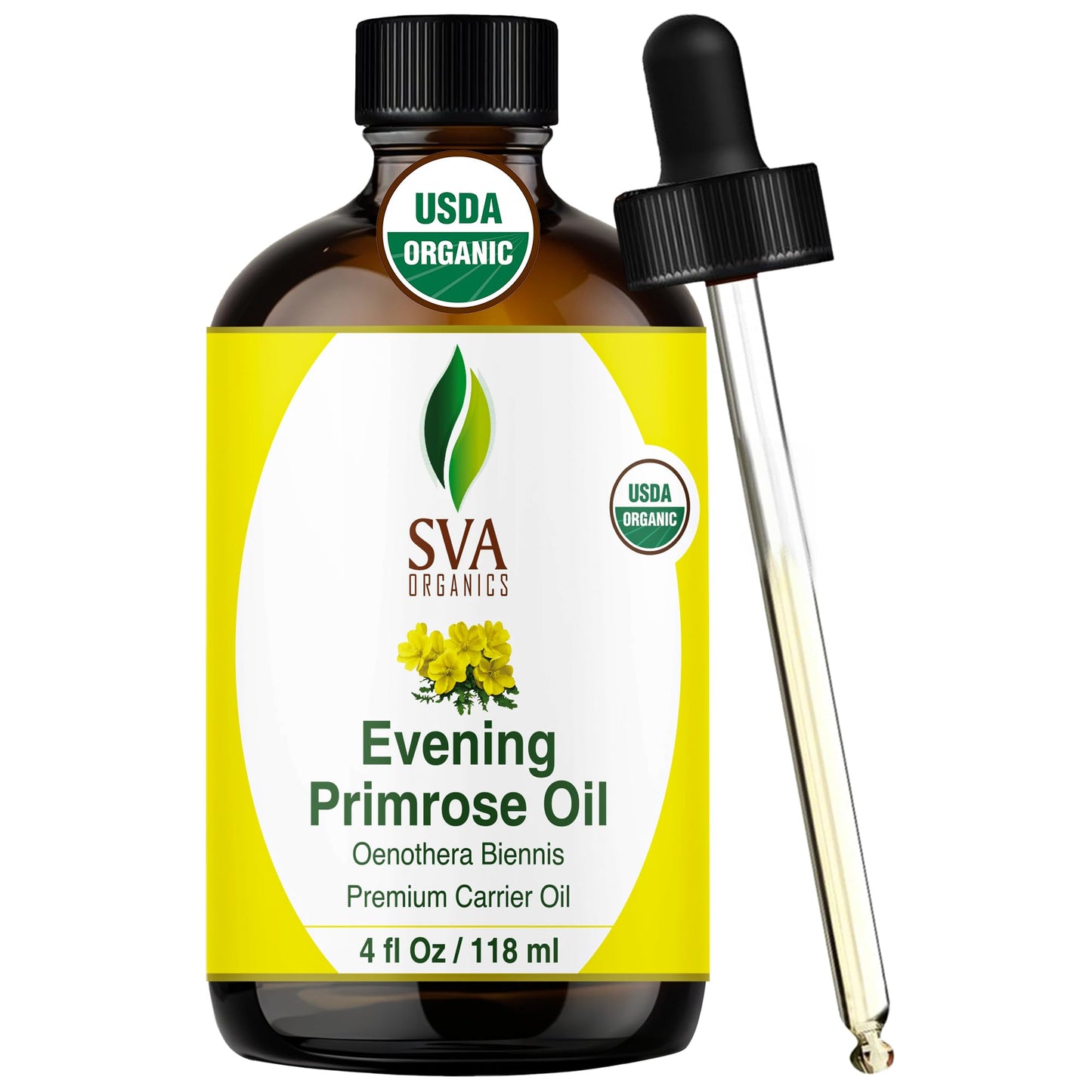 SVA Evening Primrose Oil Organic – 4 Fl Oz | Cold-Pressed Carrier Oil