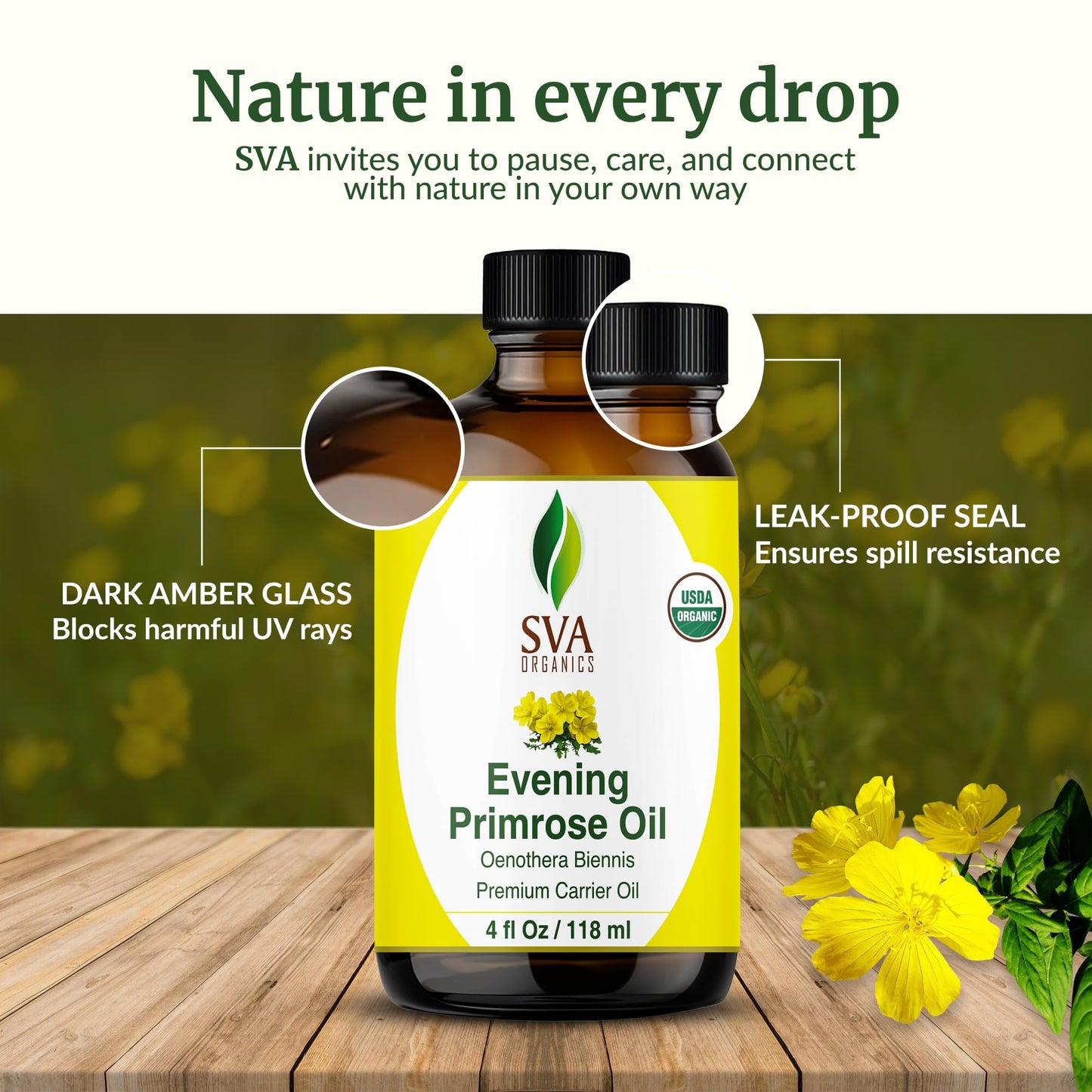 SVA Evening Primrose Oil Organic – 4 Fl Oz | Cold-Pressed Carrier Oil