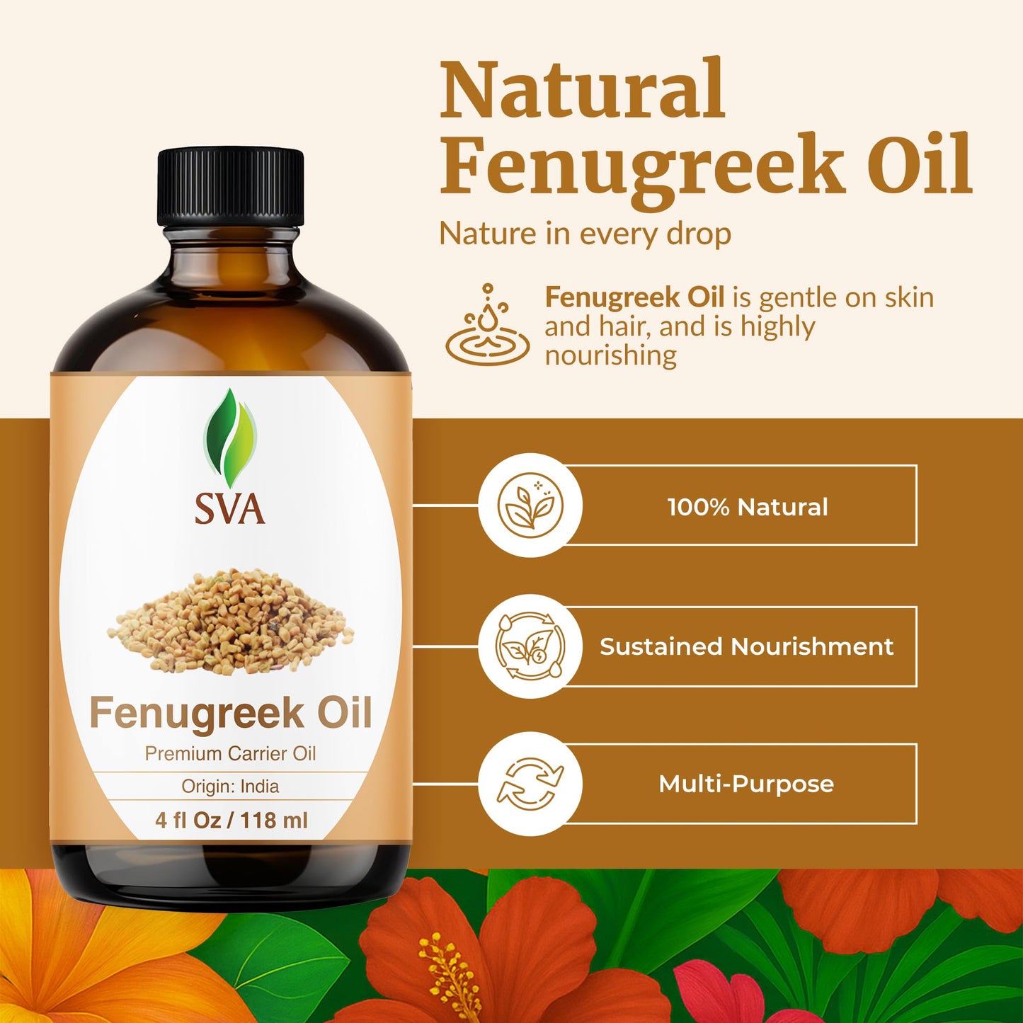 SVA Fenugreek Oil 4oz (118ml) – Premium Carrier Oil for Hair, Scalp & Skin Care (Dropper)