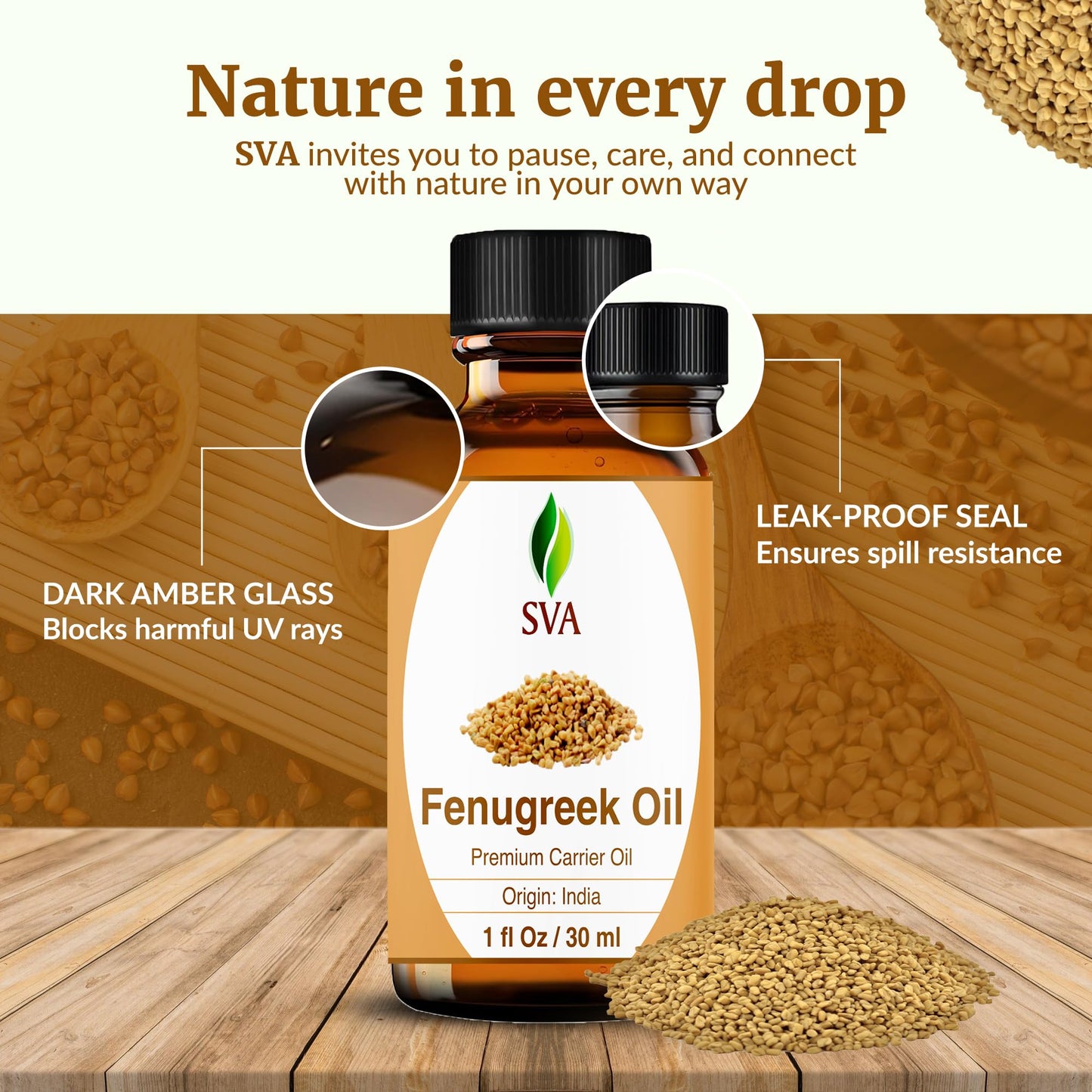 SVA Fenugreek Seed Oil 1 Fl Oz | 100% Natural Cold-Pressed Carrier Oil